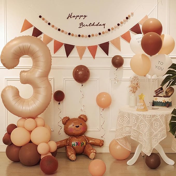 3 Balloon, Number 3 Balloon, 3 Balloon Number 40 Inch, Beige Large Big Foil Number Balloons for Birthday Party Graduation Wedding Anniversary Baby Shower Bachelorette Decoration Supplies