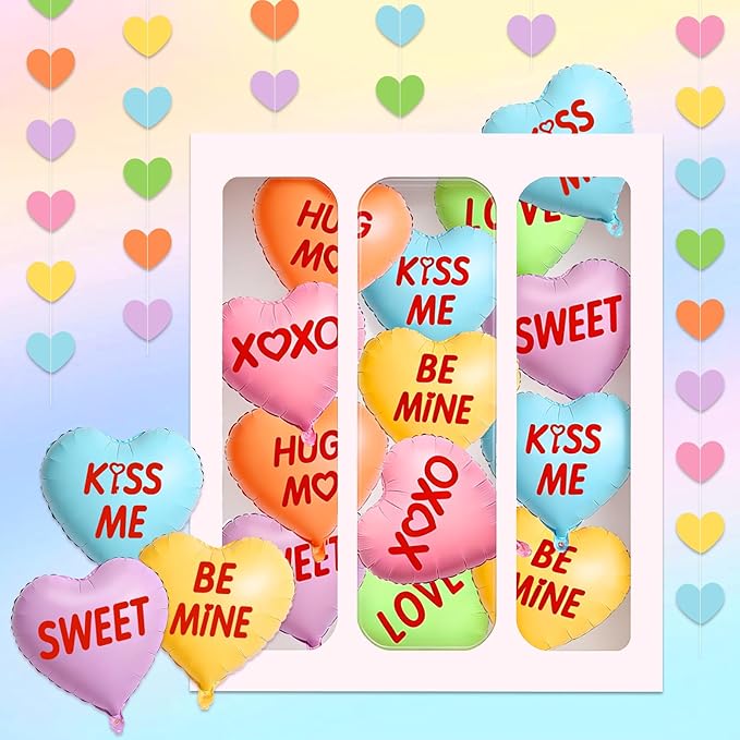 12pcs Valentine's Day Heart Balloons, 18 Inch Foil Heart Shaped Balloons With Heart Garland Valentines Galentines Day Decorations