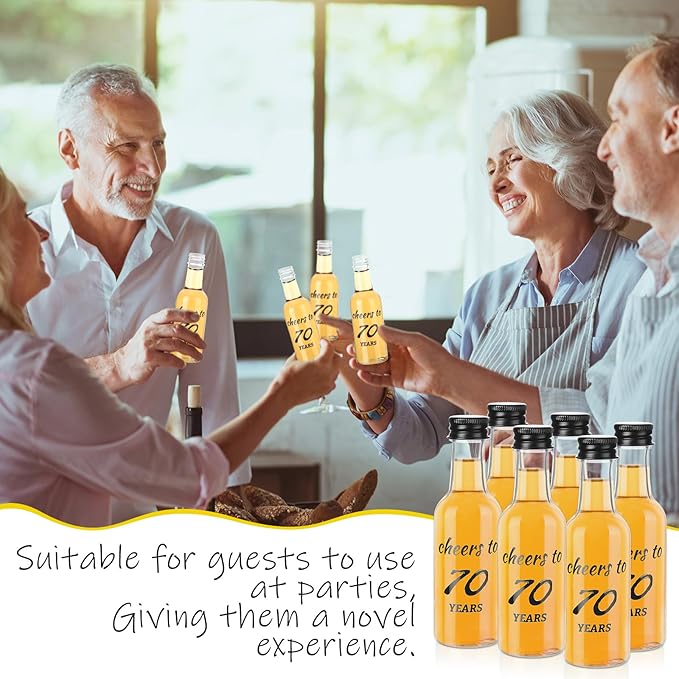 Bokon 50 Pcs Cheers to 70 Years Mini Liquor Bottles 1.7 oz Mini Wine Bottles for Guests Women Men 70th Birthday Anniversary Wedding Celebration Party Favors