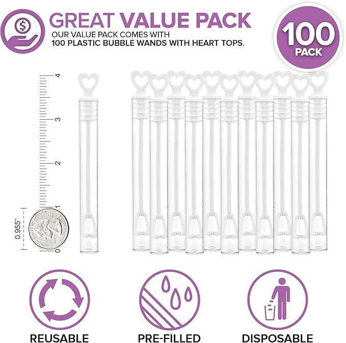 Wedding Bubbles Bulk - White Heart Top Wands (200 Count) Individual Mini Bubble Wand Favors for Weddings, Celebration Party Favor for Guests - Stock Your Home