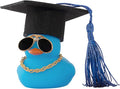 wonuu Car Dashboard Decor Graduation Hat Color Rubber Duck, Car Ducks Ornaments with Mini Graduation Hat Necklace Sunglasses (Blue)
