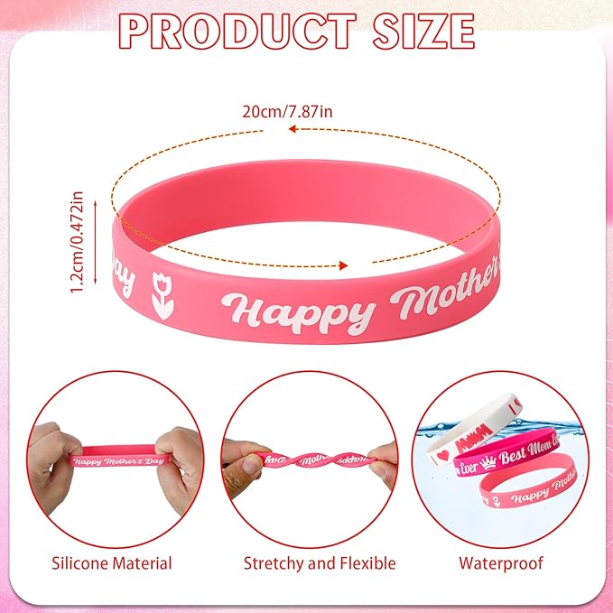 JUNEBRUSHS 42pcs Mother's Day Silicone Wristbands Party Favors Rubber Bracelets for Happy Mother's Day Mom Birthday Themed Party Supplies Goodie Bag Stuffers Fillers