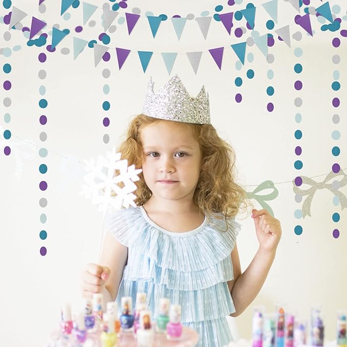 Purple-Blue Silver Frozen-Christmas Party-Decorations Banner,2 Pack Winter Girl Birthday New Year Paper Triangle Pennant Flags Streamers,Wonderland Mermaid Baby Shower Supplies Decor Lasting Surprise