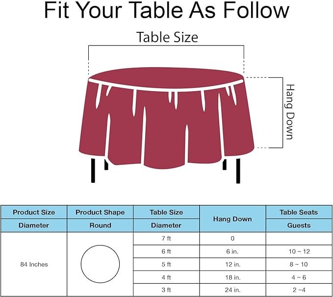 Burgundy Plastic Tablecloths 2 Pack Maroon Disposable Table Covers 84 Inch Circle Bridal Shower Party Tablecovers PEVA Wine Red Table Cloths for Picnic Birthday Wedding Parties 6 ft Round Table Use
