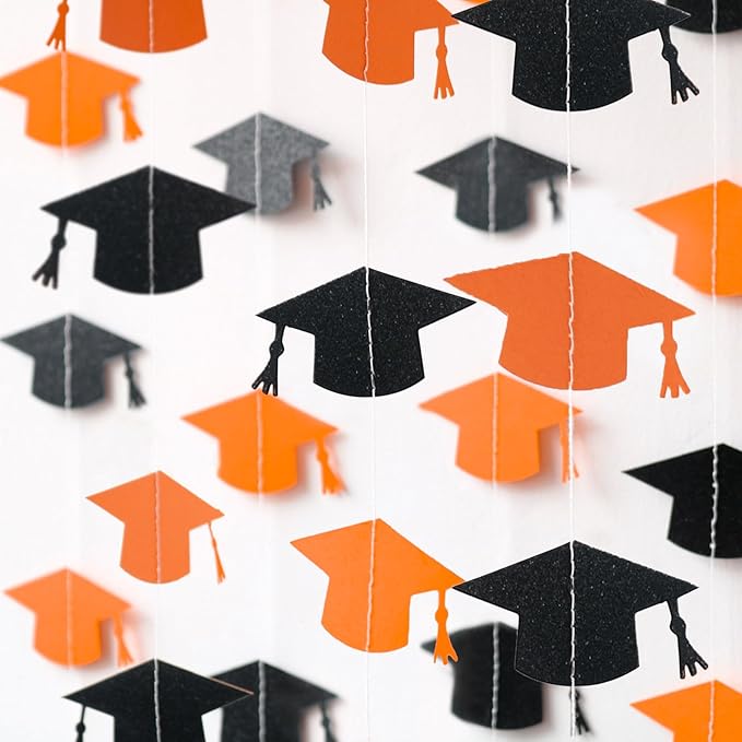 Black and Orange Graduation Garland Graduation Party Decorations Class of 2026 Grad Cap Garland Banner Streamers for Grad Party Hanging Decorations 39Feet