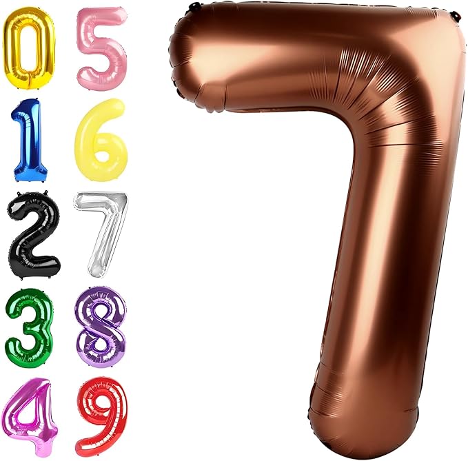 7 Balloon Coffee Brown Numbers, 17th Birthday Decorations For boys And Girls, 40 Inch Big Balloons for 7, 17, 27, 70 Birthday, Wedding Anniversary, Christmas, New Year, Halloween Party Decor