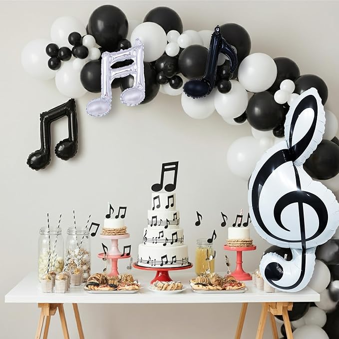 129pcs Music Balloons/Music Theme Party Decoration/Black and White Music Note Latex Balloon/Band Banquet Decorations/Globos Musicales