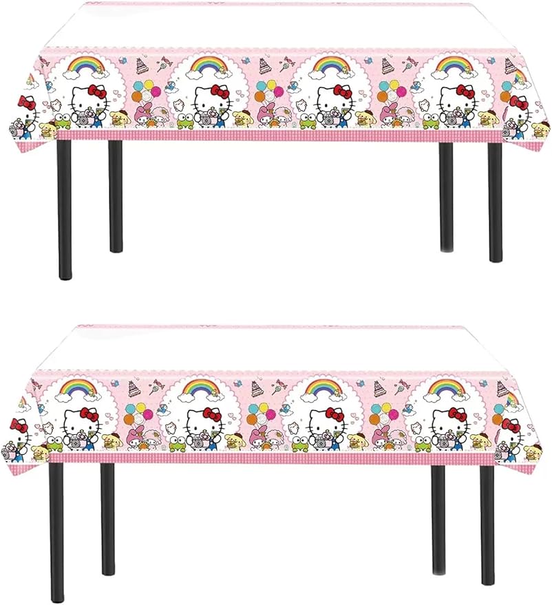 Jlemon 2pcs Pink Cat Tablecloth Cute Anime Themed Party Supplies Tablecover Perfect for Birthday Celebration and Party Decorations (70x42.9 inch) (Pink Plaid)