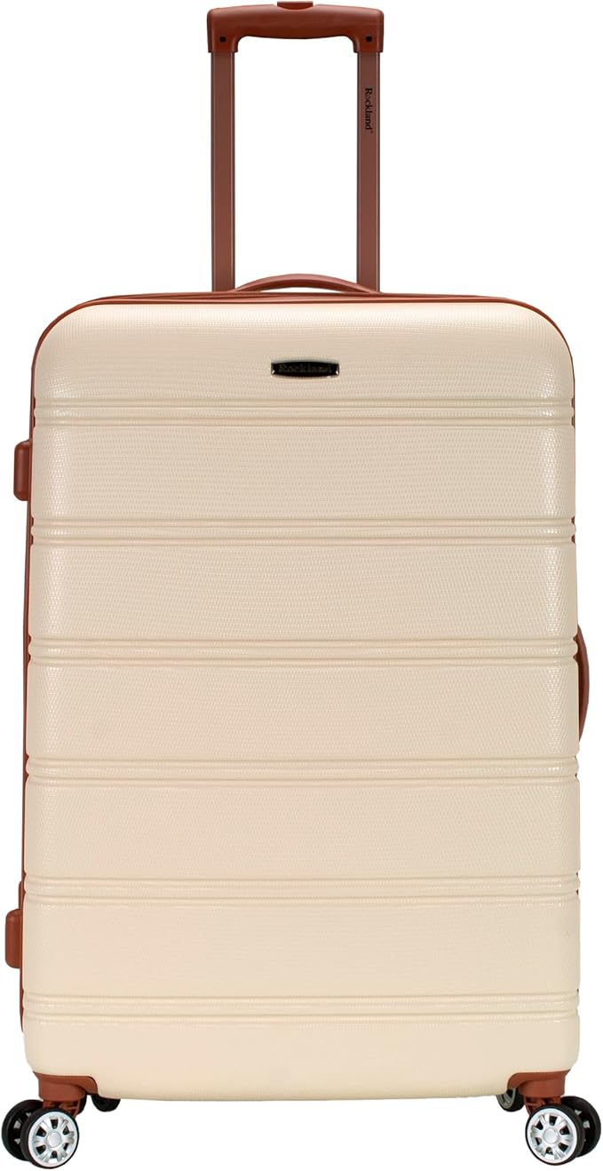 Rockland Melbourne Hardside Expandable Spinner Wheel Luggage, Checked Large 28", White
