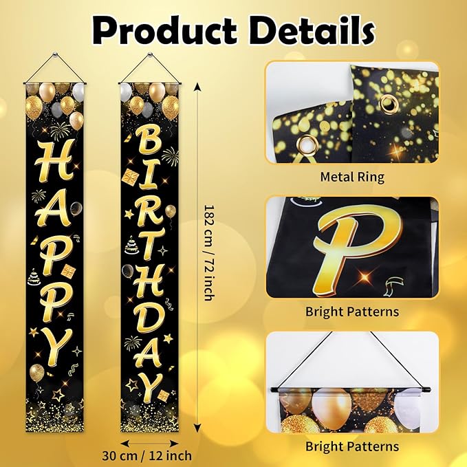 Birthday Decorations Banner, Happy Birthday Door Sign for Men Women Boys Girls Ideal Birthday Decorations Party Supplies Outdoor Indoor 72 x 12 Inch