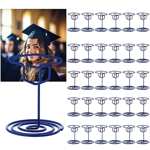 Rtteri 30 Pcs Grad Cap Graduation Picture Display 2 Inch Blue Photo Holders for Centerpieces Graduation Table Number Holders Card Stands for Class of 2026 Grad Party Supplies