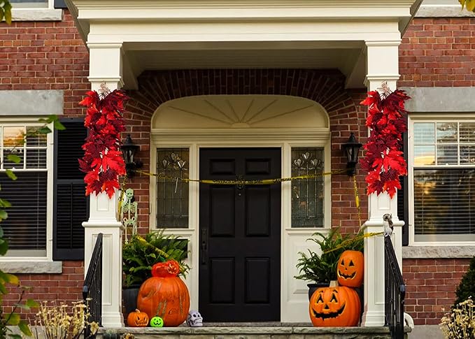 Halloween Garland Decor Indoor Table Decorations Fall Wall Hanging Artificial Black Maple Leaf Vine Decorations for Home (2 Pcs Red, Set)