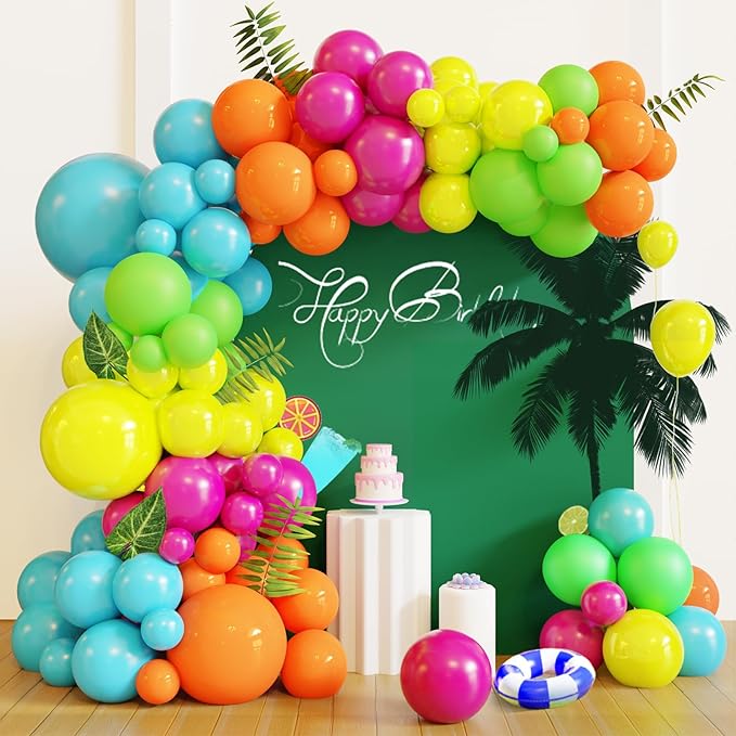 Tropical Balloon Arch Kit,119 Pcs Different Size Hawaiian Balloons,Latex Summer Balloons for Party Decorations, Wedding Backdrop, Birthday, Baby Shower, Graduation