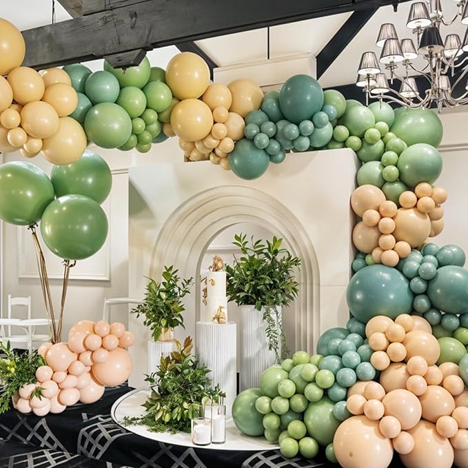 Sage Green Brown Balloon Arch Kit, 122Pcs Avocado Dusty Green Apricot Sand White Tan Balloons for Neutral Safari Woodland Birthday Dinosaur Party Summer Decorations