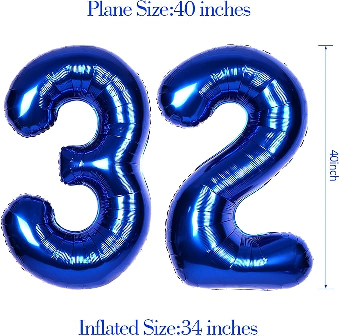 40Inch Navy Blue Number 32 Balloon Large Helium Royal Blue Number Balloons 0-9 Giant Digital 32nd Foil Mylar Big Party Balloon for Boy Birthday Party Anniversary Graduation Decorations