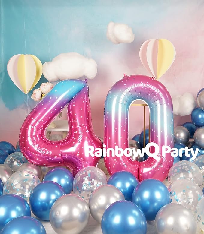 40 Number Balloons 40 Inch for Women Big Starry 0-9 Foil Mylar Large 40 Balloon Numbers Happy 40th Birthday Party Anniversary Decorations Supplies