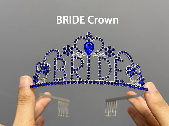 JETKONG 3 Pcs Bachelorette Party Decorations BRIDE Crown, Bride to Be Sash&Veil for Women Bachelorette Party Gifts, Bridal Shower Supplies, Gifts, Favors (Dark Blue)