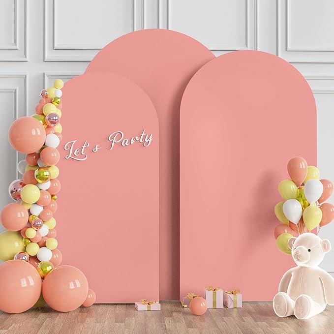 Wokceer Wedding Arch Cover (7.2FT, 6.6FT, 6FT) Set of 3 Spandex Fitted Wedding Arch Stand Covers for Round Top Chiara Arch Backdrop Stands Cover for Birthday Party Ceremony Banquet Decor Dusty Rose