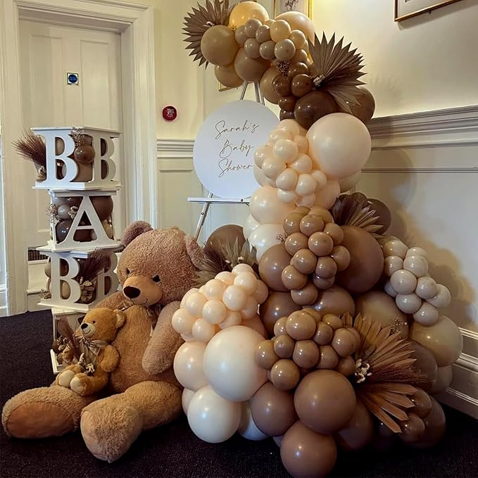 Netural Brown Balloons Arch Kit,144pcs Teddy Bear Balloons Garland Kit with Brown Nude and White Latex Balloons for Baby Shower Neutral Woodland Wedding Safari Birthday Party Decorations