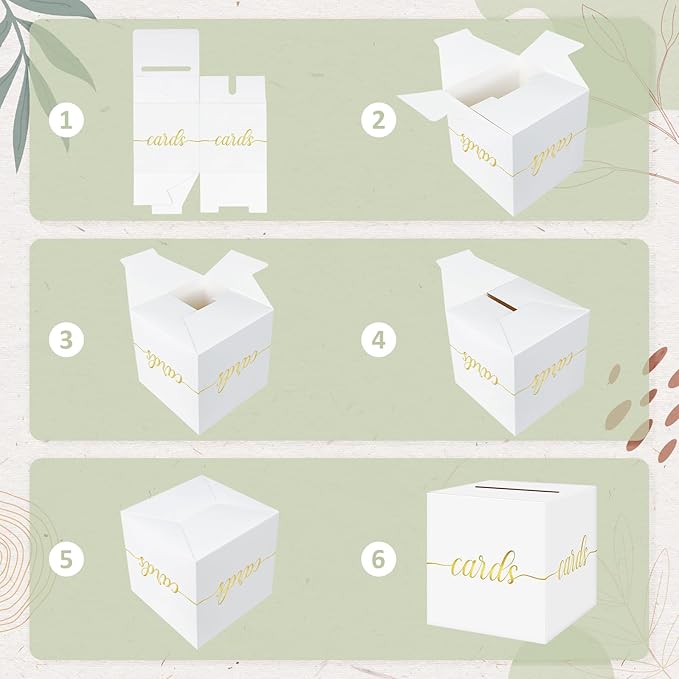 QIKSION White Wedding Card Box, Gold Foil Gift Card Box for Party, Wedding Reception, Birthday, Graduation Decorations, Baby & Bridal Shower, Anniversary, Retirement