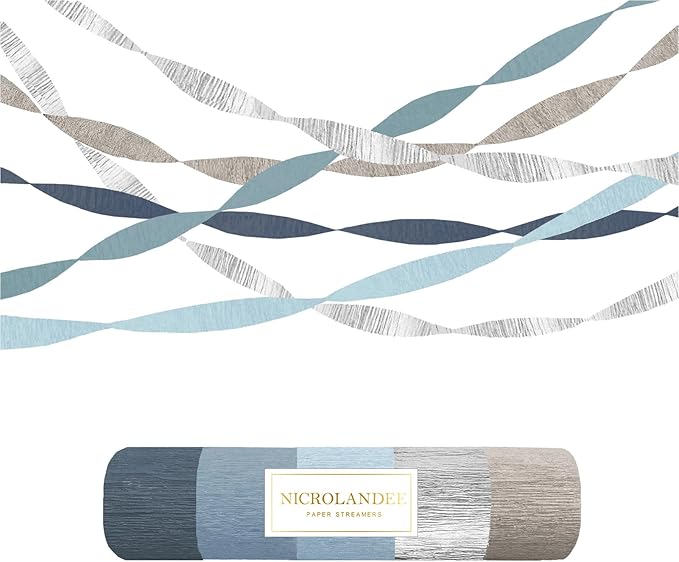 NICROLANDEE 5 Rolls Dusty Blue Grey Silver Crepe Paper Streamers for Wedding Decorations, Paper Garland Decoration for Something Blue Bridal Shower, Birthday, Bachelorette, Baby Shower Backdrop