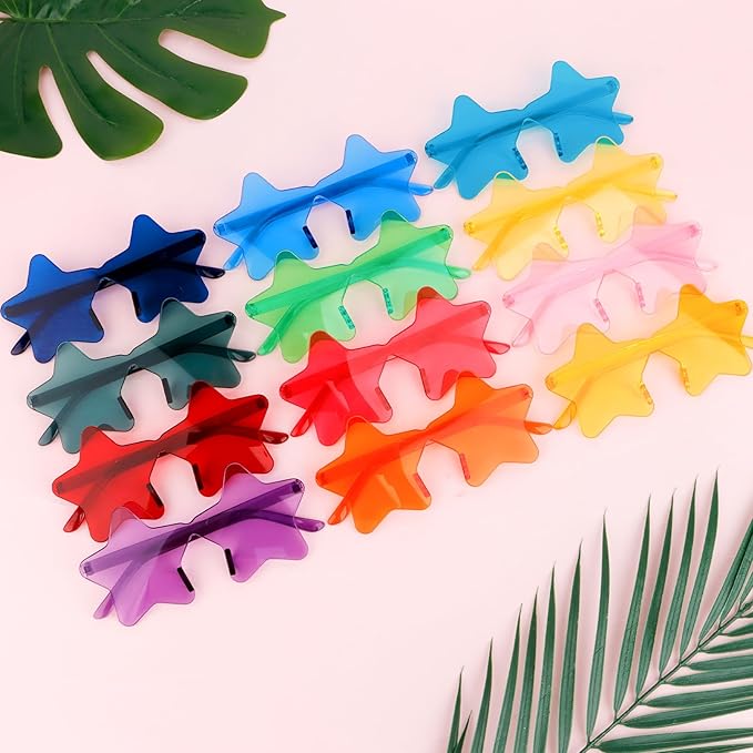 12 Pairs Star Sunglasses Bulk 4th of July Star Glasses Rimless Patriotic Fourth of July Star Shaped Party Sunglasses