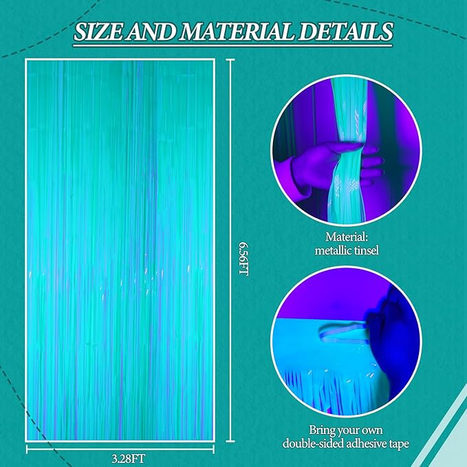 2 Pack Foil Fringe Backdrop - Fluorescent Green Shiny Tinsel Curtains for Party Decoration/Photo Booth Props - 3.3x6.6 FT Metallic Foil Backdrop for Birthday, Wedding, Graduation, Christmas.