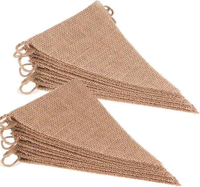Dahi 32Ft Burlap Banner 48pcs DIY Burlap Banner Brown Fabric Triangle Flag Pennant Banner for Party Decorations Wedding Birthday Outdoor Garden Classroom Decoraction（Brown）