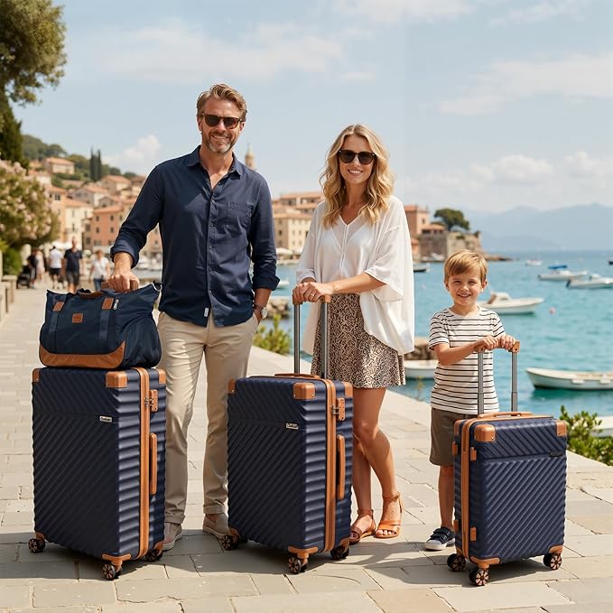 Cosbarn Luggage Sets 5 Piece with TSA Lock Spinner Wheels, Unisex Hard Case ABS Suitcase Set, Hardshell Lightweight Waterproof Travel Hardside Suitcases with Wheels for Women Men, Dark Blue