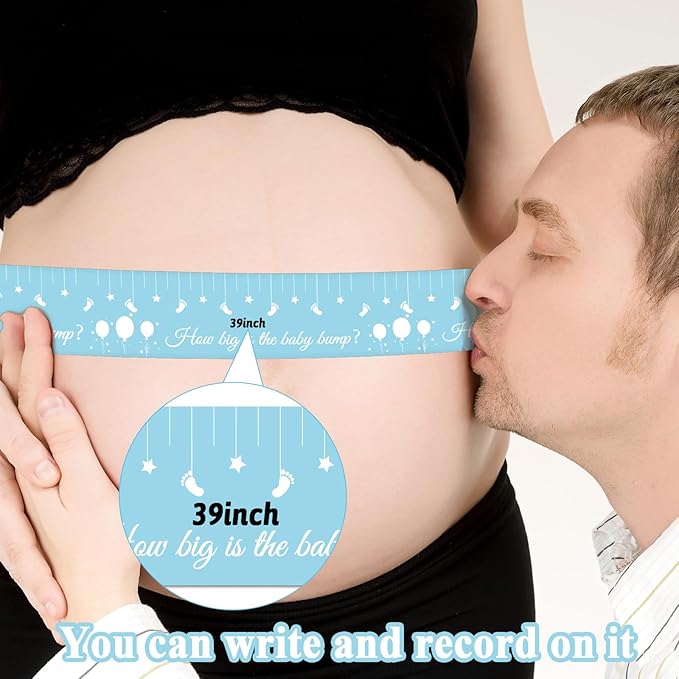 Baby Shower Games for Gender Neutral How Big is Mommys Belly Tape 150 feet Measure Baby Bump Tape Measuring Tape Pregnant Belly Bear Baby Shower Tummy Measuring Tape Party Favors Supplies Blue