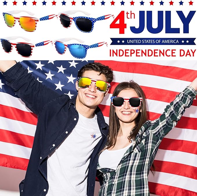 20 Pairs American Flag Sunglasses UV400 250th Anniversary 4th of July Accessories USA Patriotic Sunglasses Eyewear Fourth July Women Men Teens Red White Blue Party Favors Independence Day Memorial Day