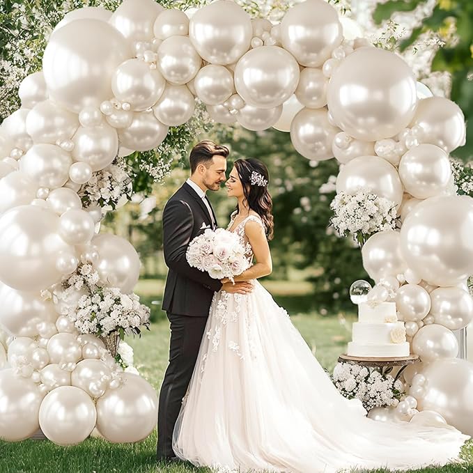 Pearl White Sand Balloons Arch Kit - Double Stuffed Pearl Beige Cream Balloons Different Size 18/12/10/5 inch Pearl Sand White Ivory Balloon for Wedding Birthday Anniversary Party Decorations