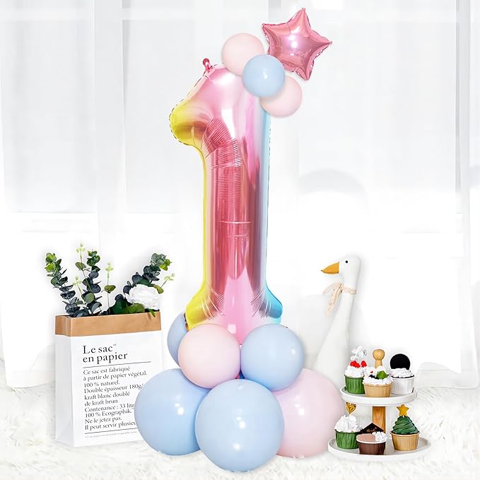 40 Inch Giant Rainbow Number 1 Balloons, Birthday Balloons, Helium Mylar Foil Big Number Balloons for Birthday Party Decorations, Kids' Birthday Anniversary Party Baby Shower Unicorn Parties