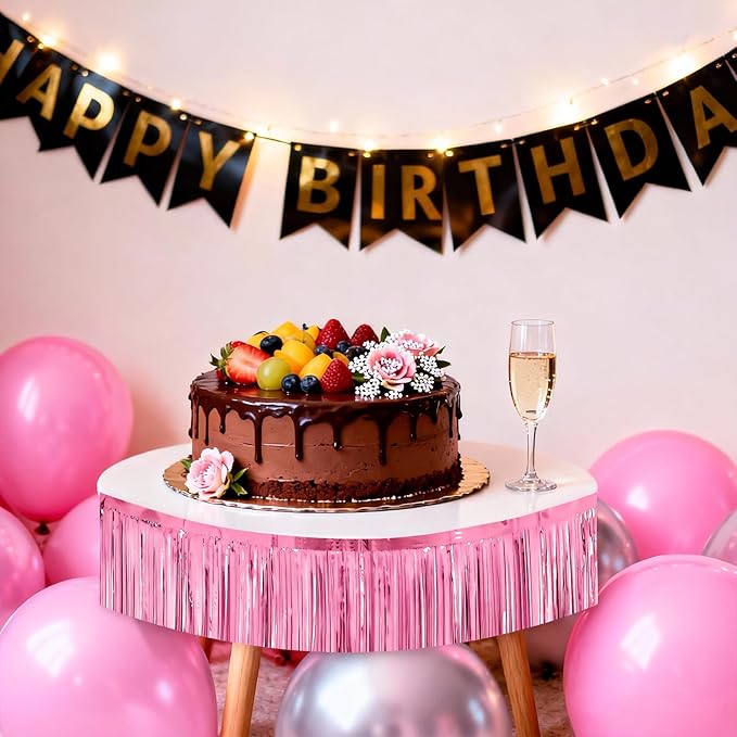 4 Packs Foil Fringe Garland Tinsel Streamers Shiny Wall Hanging Birthday Banner Backdrop for Graduation Wedding Anniversary Celebration Happy Birthday Party Decorations Pink