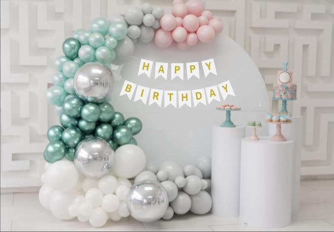 Happy Birthday Banner Decoration with Shiny Letters Glitter White Gold Birthday Banner Sign Birthday Party Decorations Supplies