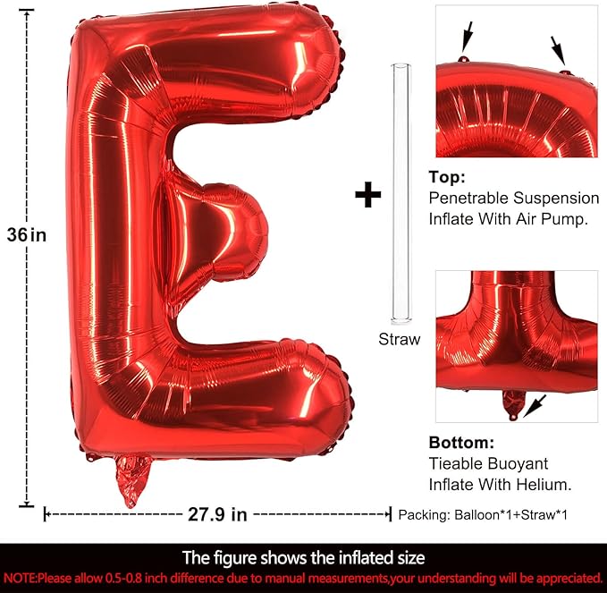 Lovoir 40 Inch Large Red Letter E Balloons Big Size Jumbo Mylar Foil Helium Balloon for Birthday Party Celebration Decorations Alphabet Red E