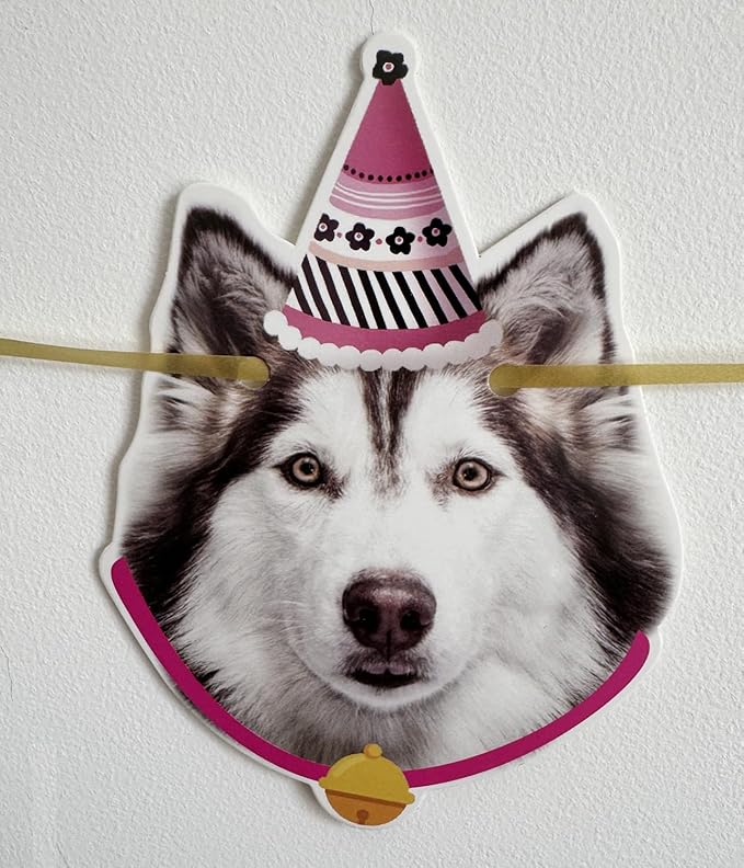 Dog Birthday Garland Funny Happy Birthday Banner Decor Puppy Face Bday Party Bunting Decorations Gold Sign