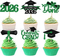 2026 Graduation Cupcake Toppers, 36 pack Green Glitter Class of 2026 Congrats Grad Diploma Grad Cap Cupcake Picks for 2026 Graduation Party decorating Supplies