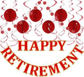 Retirement Party Decorations Kit for Women - 16-Piece Elegant Red Set with Pre-Strung Banner, Honeycomb Balls, Swirls & Garland | Instant Setup Party Decor | Retirement Gifts & Supplies