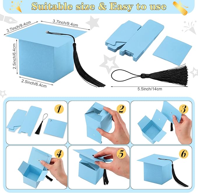 TaoBary 12 Pieces Graduation Candy Box Graduation Decorations Party Gift Boxes Graduate Cap Box Candy Chocolate Cookie Supplies for Ceremony Party(Blue)