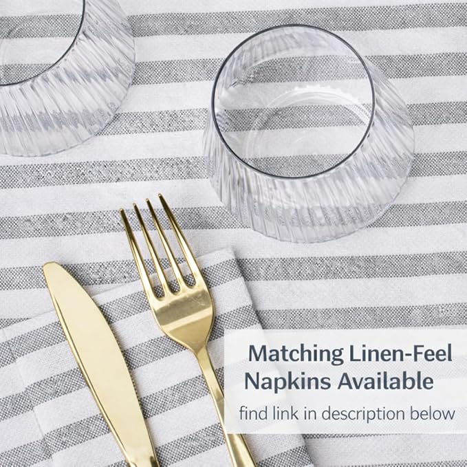 Party Dimensions Made in Italy Cloth-Like Disposable Tablecloth for Rectangle Tables, Premium Airlaid Linen-Feel Table Cover, Luxury Tablecloth for Parties, Events & Weddings, Elegant Striped Design