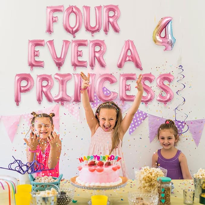 2 Set 34Pcs Pink FOUR EVER A PRINCESS Letter Balloons 16in Balloon Foil Letter Decorations Party Decor Pink Letter Balloons FOUR EVER A PRINCESS Party Supplies
