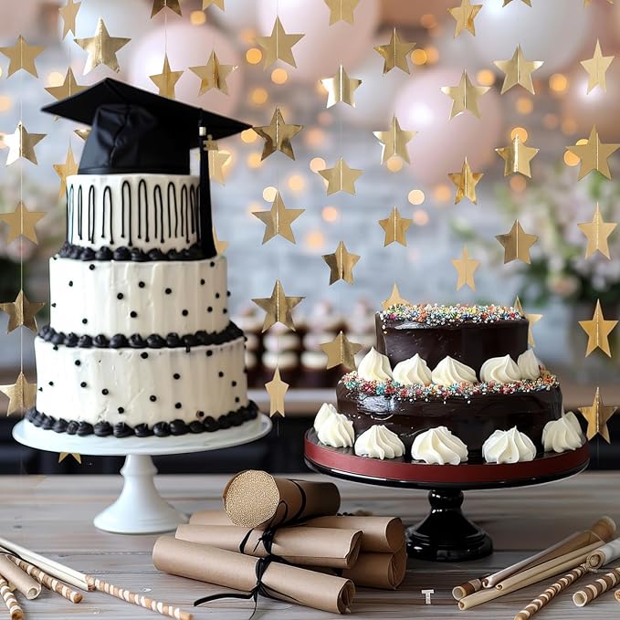 Spakon 65 Feet Glitter Star Paper Garland Banner Hanging Decoration Star Streamers Double Side 2026 Graduation Decorations for Wedding Birthday Festival New Year Party Decoration(Champagne Gold)