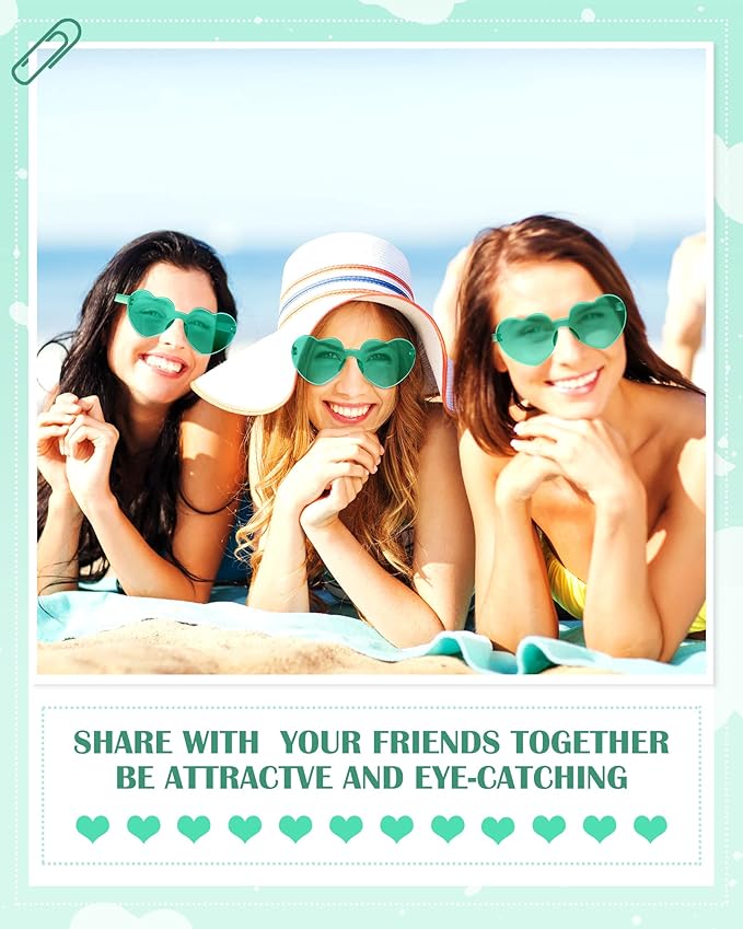 Photect 12 Pair Heart Shaped Sunglasses Neon Color Transparent Heart Glasses for Women Party Favor