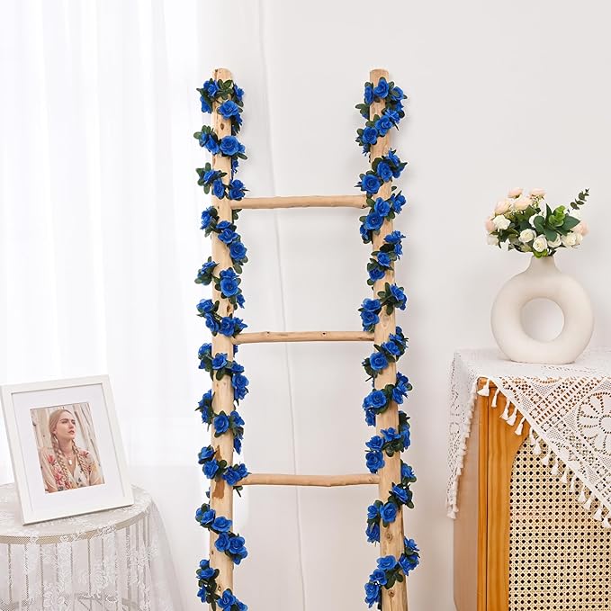 MARTINE MALL Flower Garland Rose Vines, 5 Strands 41Ft Flowers Vines for Bedroom, Rose Flower Garland Decoration, Sapphire Rose Floral Garland for Room Table Birthday Wedding Party Garden Wall Decor