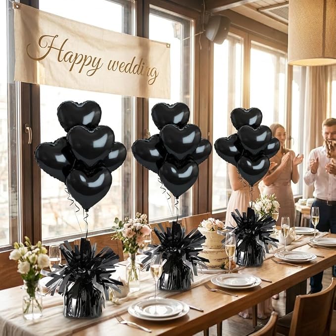 Aluminum Foil Balloon Weights for Parties (12 pcs) - 0.31lb (140g) Each - Premium Balloon Anchors for Birthday, Wedding, Dinner, Indoor & Outdoor Decorations(Black 12pcs)