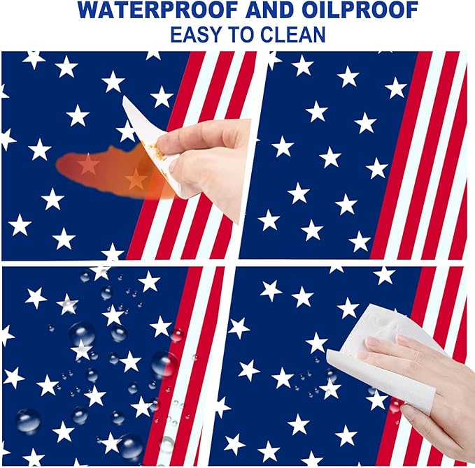 4th of July Tablecloth, 2 Pcs Fourth of July Patriotic Tablecloth, 54 X 108 Inch Disposable Plastic Waterproof Table Cover for Veterans Day Election Day Independence Day Party Decorations