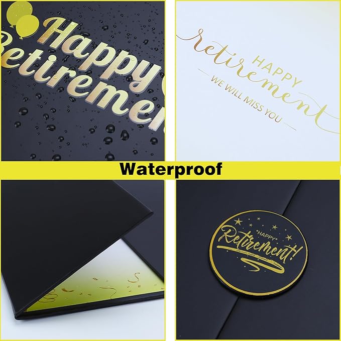 2 Pack Black Gold Retirement Party Decorations - Retirement Signing Board Guest Book Alternative | Officially Retired Gift for Men & Women | Farewell Party Supplies