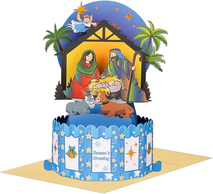 FaCraft Religious Nativity Pop Up Christmas Cards, 3D Pop Up Christmas Cards Gift Jesus Christ Birth Scene Decoration with Envelope, Blank Note, for Family Friends Kids