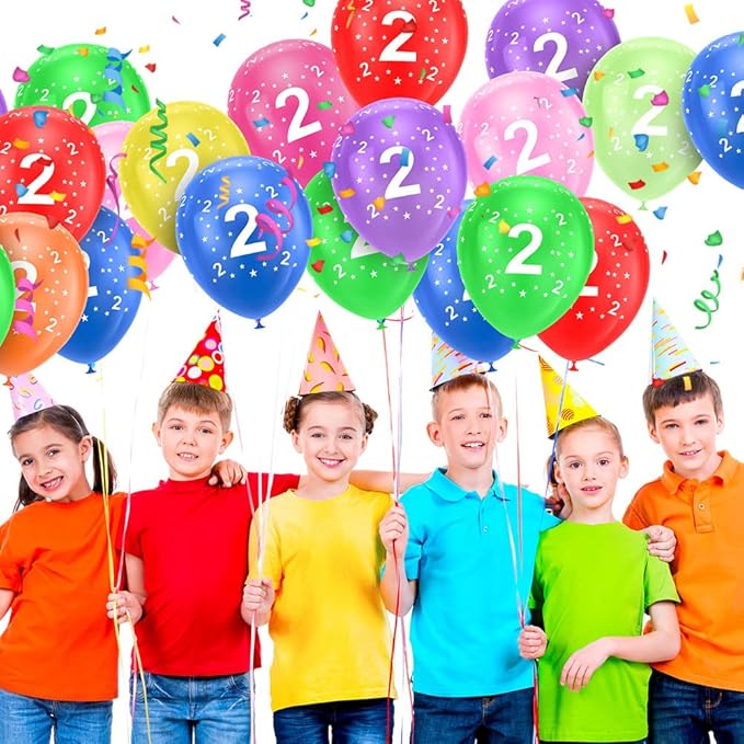 Ainiv 2nd Birthday Balloons 18PCS, 12inch Numbers Printed Latex Party Balloons, 2nd Anniversary Party Supplies Balloons, Numbers Balloons Decorations for Girls Boys 2 Year Old Birthday Party